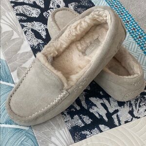 UGG Ansley Gray Shearling Lined Moccasins Slippers